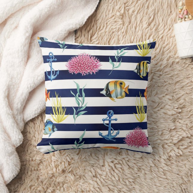 Coussin Motif aquarelle nautique rétro (8) (Couverture)