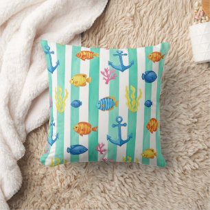 Coussin Motif aquarelle nautique rétro (9)