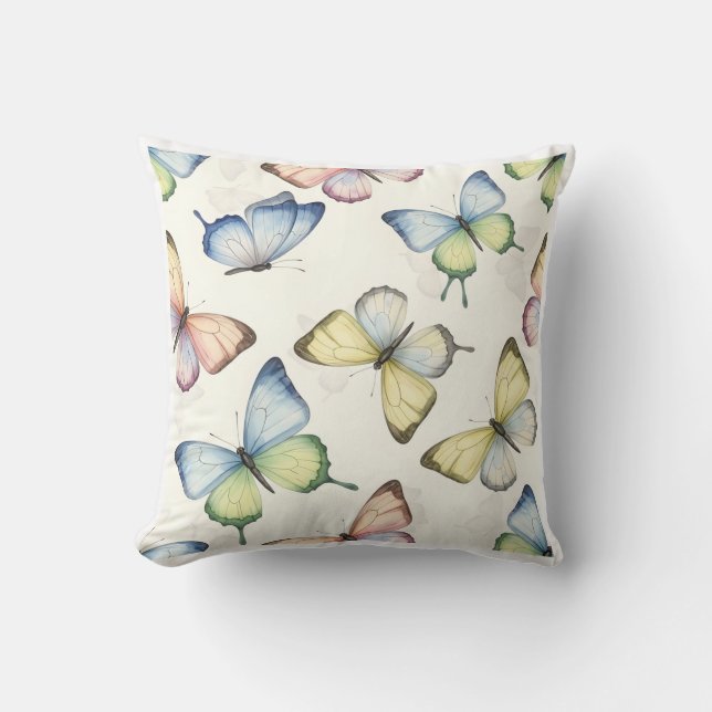 Coussin Motif aquarelle papillon pastel éthéré (Recto)