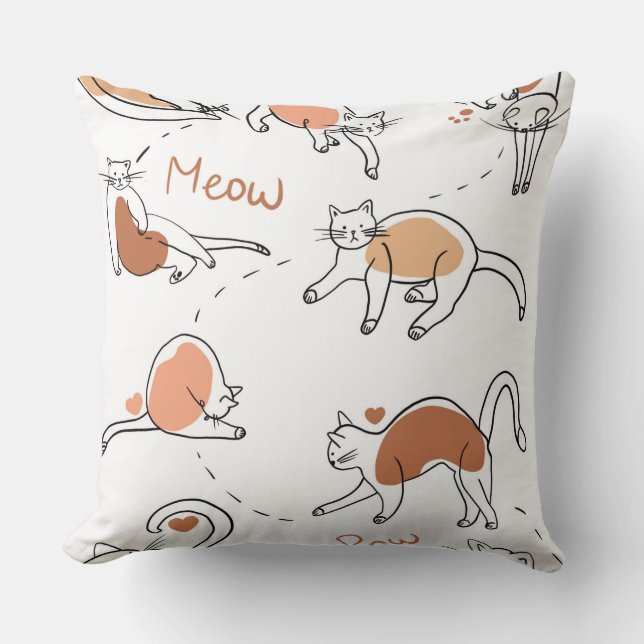 Coussin Motif aquarelle pastel adorable Chat blanc marron (Recto)