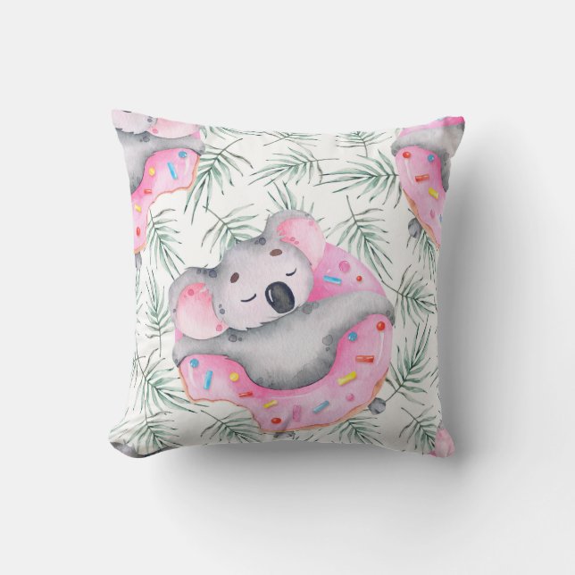 Coussin Motif aquarelle peint à la main avec koala tropica (Recto)