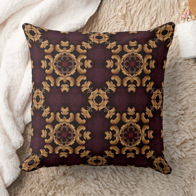Coussin Motif arabesque or élégant rouge profond (Couverture)