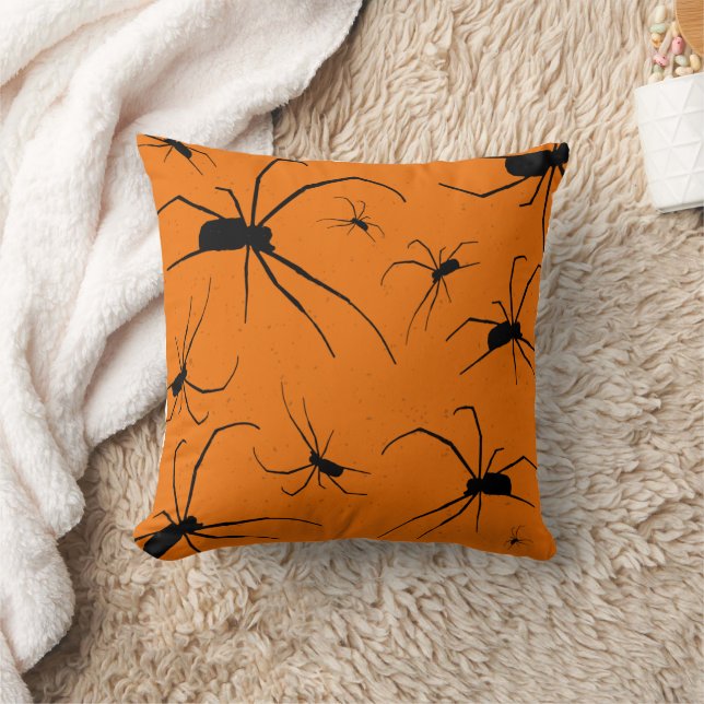 Coussin Motif araignées Halloween orange, araignée noire (Couverture)