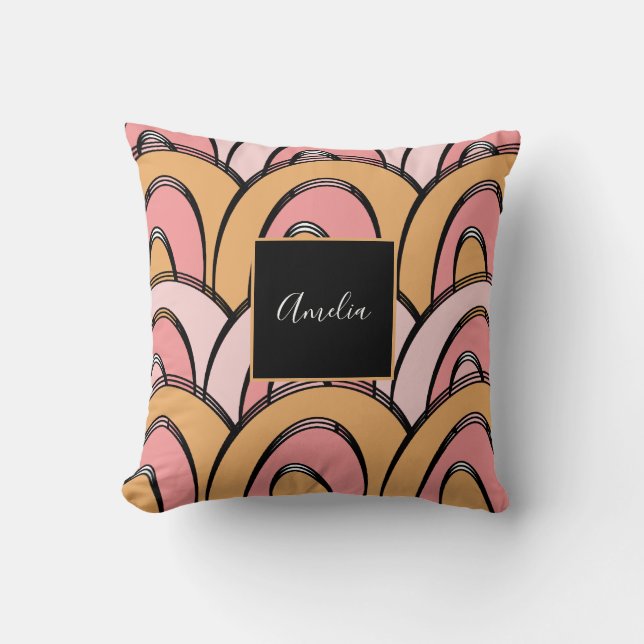 Coussin Motif Arc-en-ciel Groovy Orange Rose  (Recto)