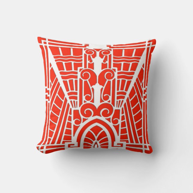 Coussin Motif architectural Art déco, mandarine (Recto)