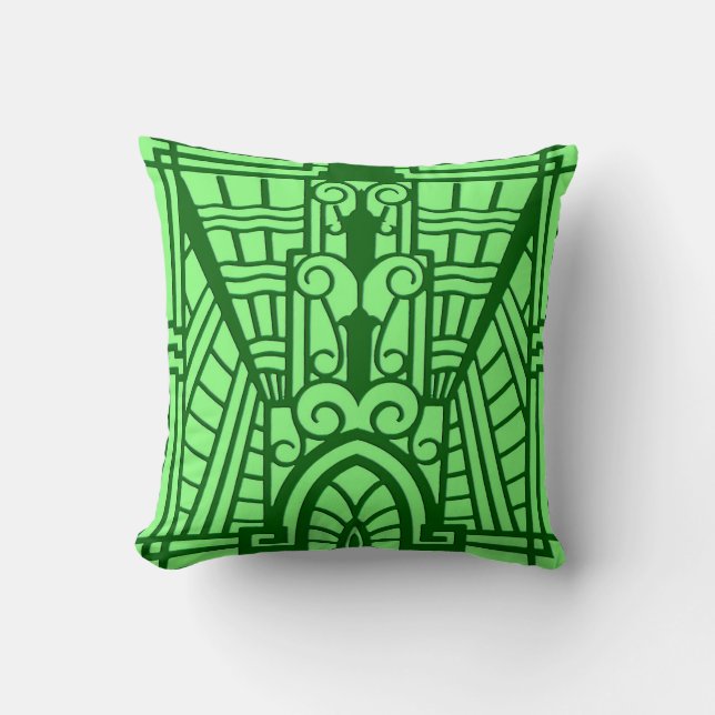 Coussin Motif architectural Art déco, vert jade clair (Recto)