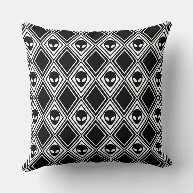 Coussin Motif Argyle Alien Noir et Blanc (Verso)