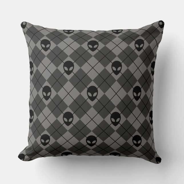 Coussin Motif Argyle Alien Noir et Gris (Recto)