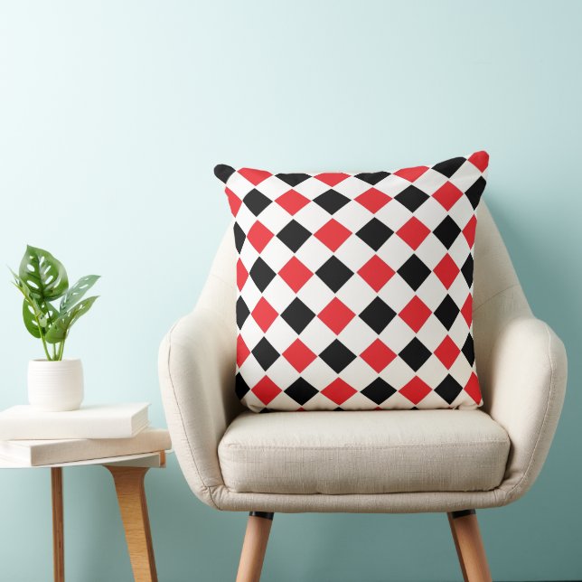 Coussin Motif Argyle Noir et Rouge (Chaise)