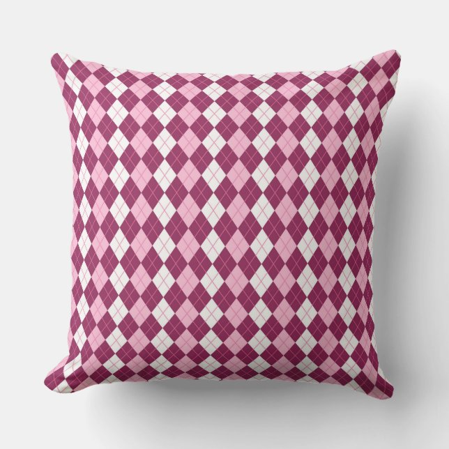 Coussin Motif Argyle Rose et Blanc Symétrique (Recto)