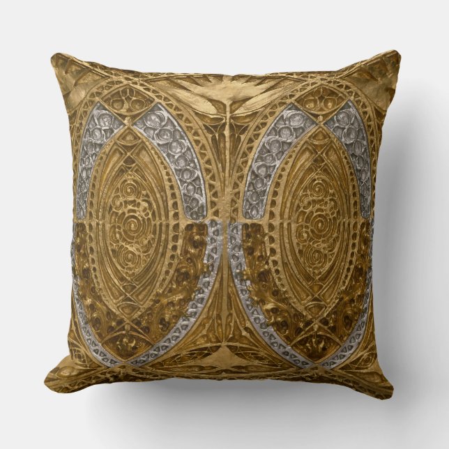 Coussin Motif Art Déco Argent Et Or (Recto)