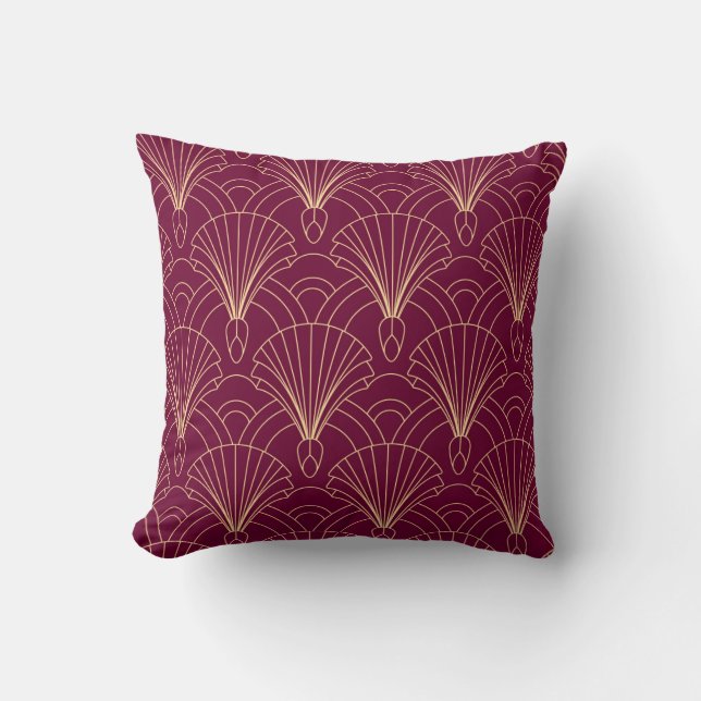 Coussin Motif Art Déco avec éventails géométriques dorés (Recto)