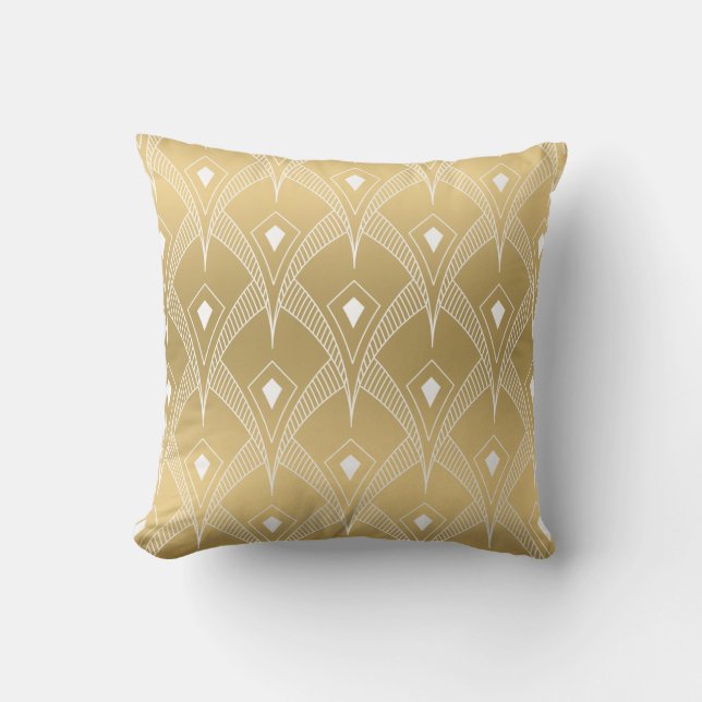 Coussin Motif Art Déco Blanc & Or Réversible (Recto)