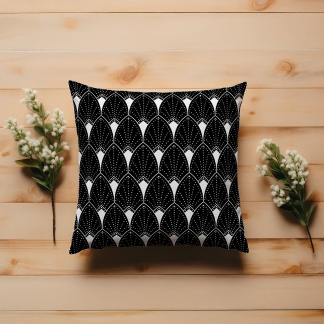 Coussin Motif Art déco blanc sur Arrière - plan noir (Créateur téléchargé)