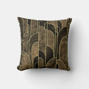 Coussin Motif Art déco Brown et or riche