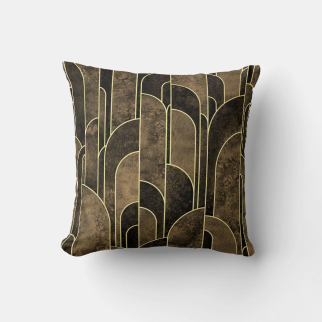 Coussin Motif Art déco Brown et or riche (Recto)