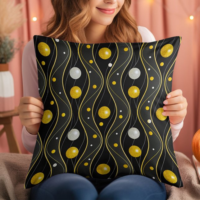 Coussin Motif Art déco or argent noir (Créateur téléchargé)