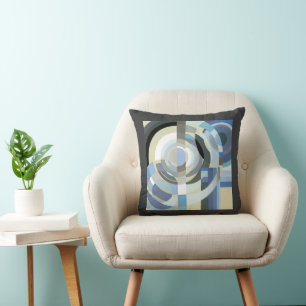 Coussin Motif Art Déco Rétro Jazz Vintage Cercles Bleus