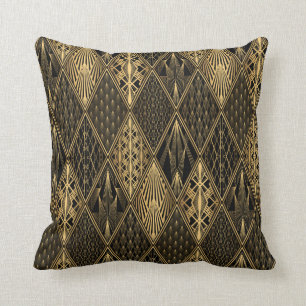 Coussin Motif Art déco. Simples grappes noir et or