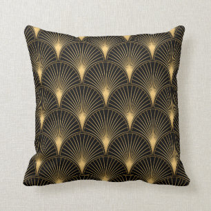 Coussin Motif Art déco. Simples grappes noir et or