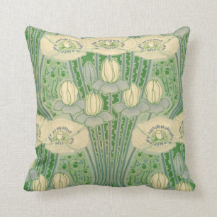 Coussin Motif Art Nouveau vintage Lotus and Poppies