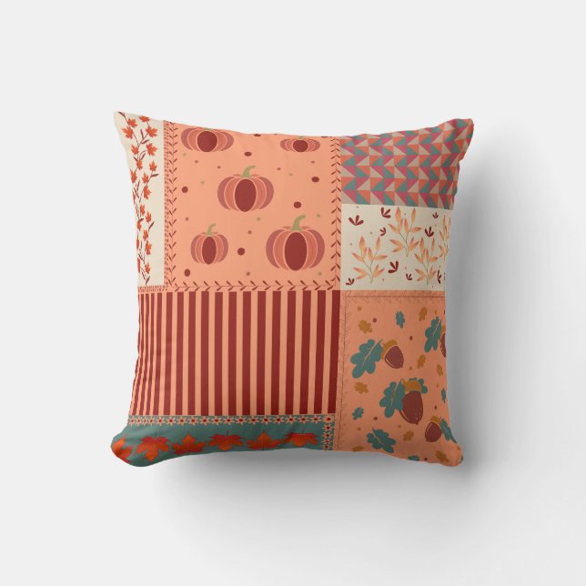 Coussin Motif Art Patchwork Gland de Feuille d'Automne (Recto)