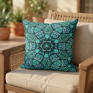 Coussin Motif artistique de carreaux bohémiens méditerrané