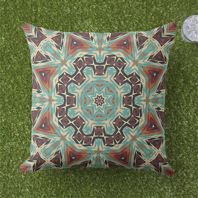 Coussin Motif artistique de carreaux boho méditerranéen ma (Herbe)