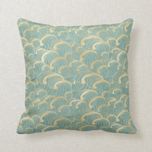 Coussin motif asiatique vert et or