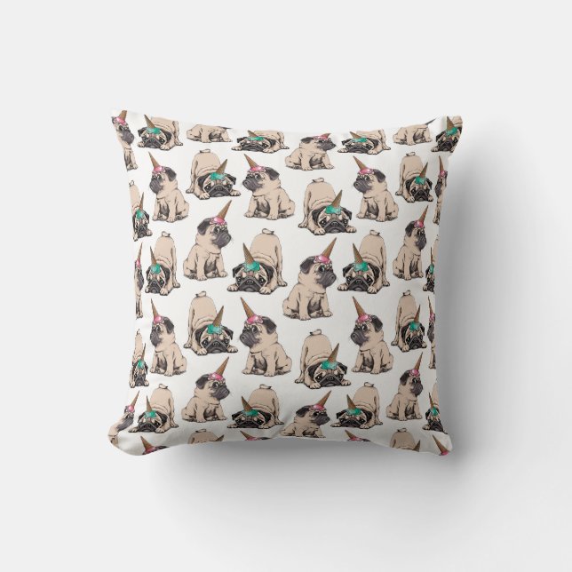 Coussin Motif aspirant de licorne des carlins | de chiot (Recto)
