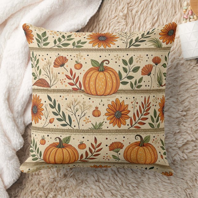 Coussin Motif automnal 2 de citrouille et de chrysanthème  (Couverture)