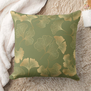 Coussin Motif Automnal Ginkgo Doré