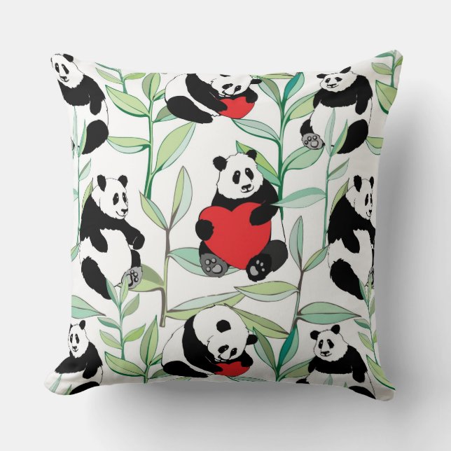 Coussin motif avec de beaux pandas avec des coeurs (Recto)