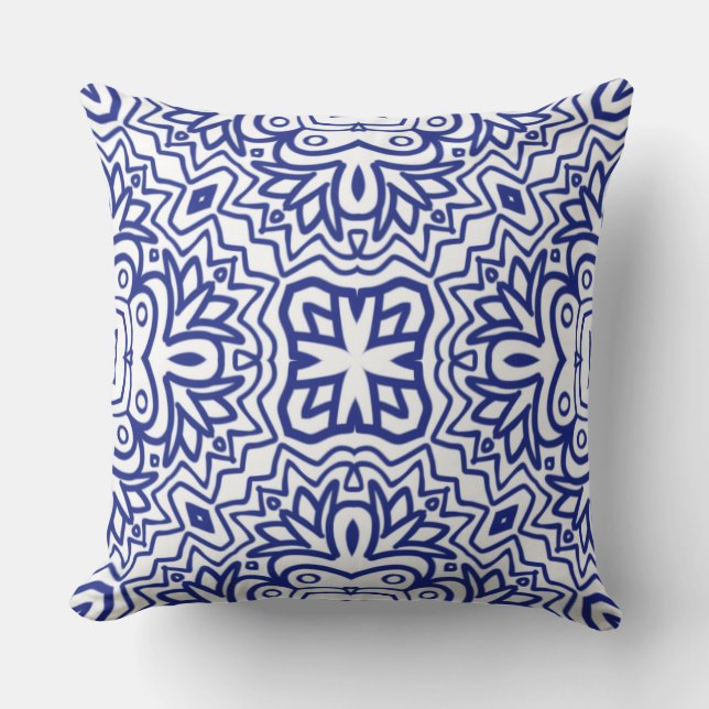 Coussin Motif avec du bleu sur fond blanc (Recto)