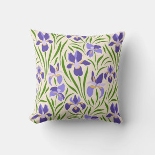 Coussin Motif avec iris violets et feuilles verts