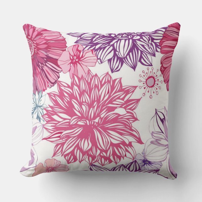 Coussin Motif avec les asters et le dahlia roses (Recto)