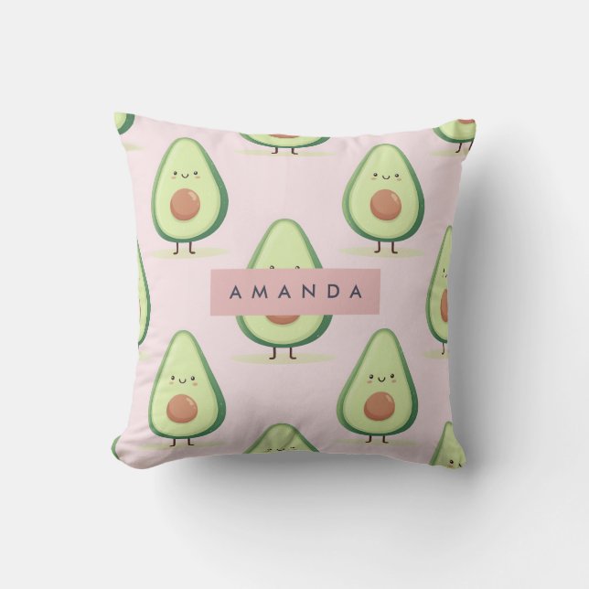 Coussin Motif Avocado personnalisé mignon souriant (Recto)