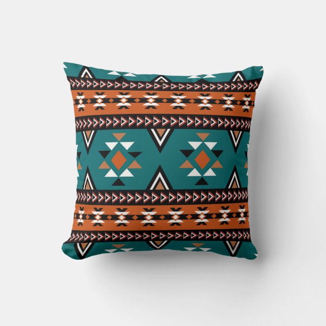 Coussin Motif Aztec Bleu  (Recto)