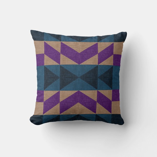 Coussin Motif aztèque bleu pourpre (Recto)