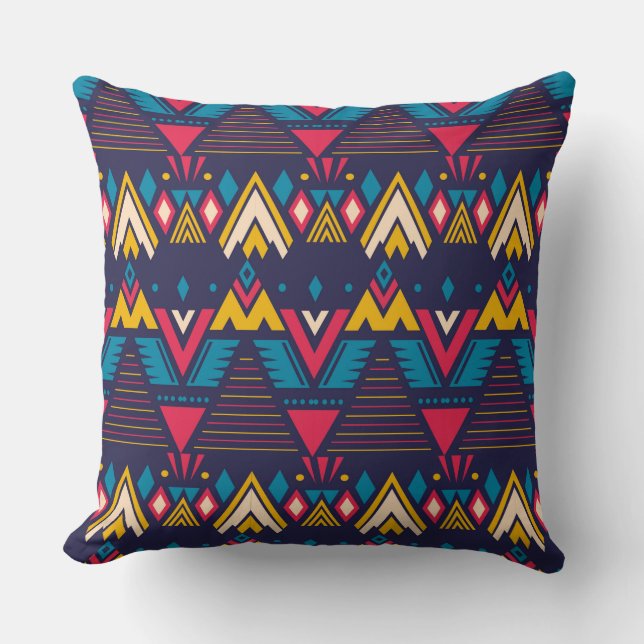 Coussin Motif aztèque brillant jaune bleu (Recto)