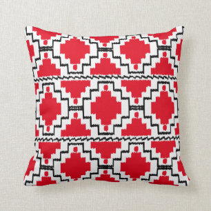 Coussin Motif aztèque d'Ikat - rouge, noir et blanc