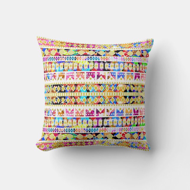 Coussin Motif aztèque tribal coloré (Recto)
