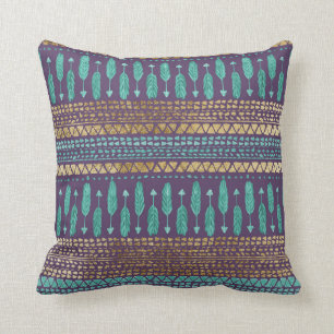 Coussin Motif aztèque tribal de flèches turquoises et