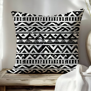 Coussin Motif aztèque tribal noir et blanc