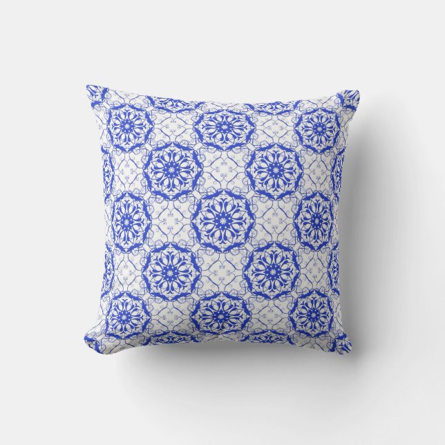 Coussin motif baroque bleu de style (Recto)