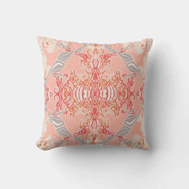 Coussin Motif baroque moderne en Crème rouge rose (Recto)