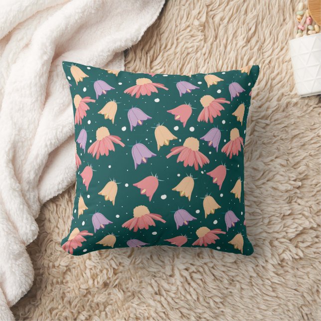 Coussin Motif Bell Flowers sur Arrière - plan vert foncé (Couverture)