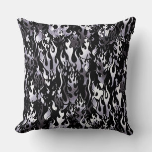 Coussin Motif Black & White Flames