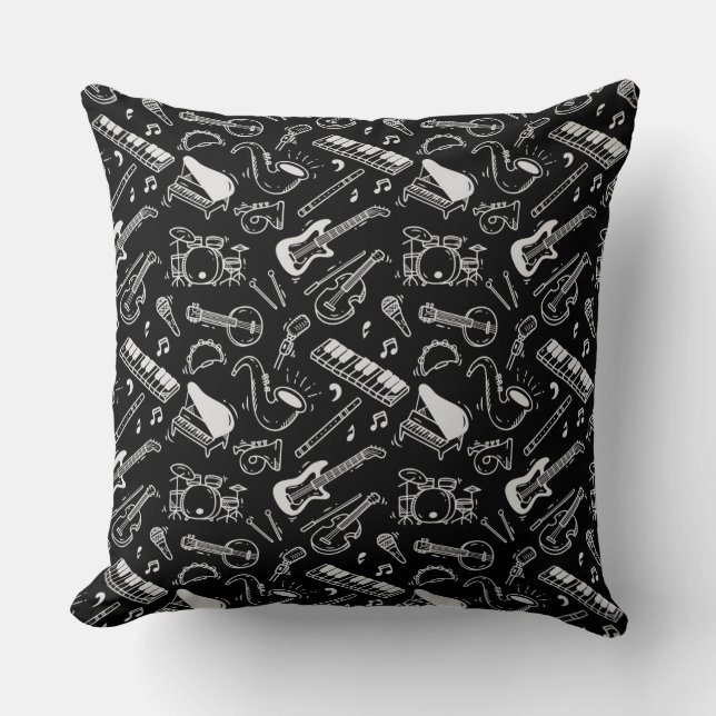 Coussin Motif Black & White Instruments (Recto)