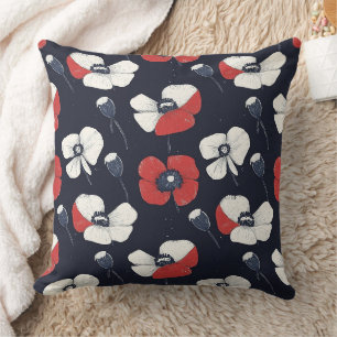 Coussin Motif blanc avec accents rouge et bleu